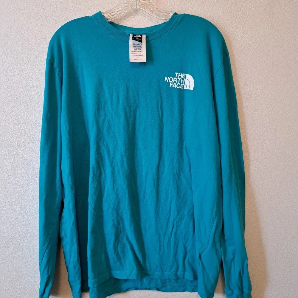 The North Face Mens Circular Design Long Sleeve Logo T-Shirt Teal Blue Large